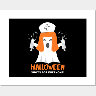 Halloween - shots for everyone! funny Nurse Halloween ghost in Nurse hat design Posters and Art